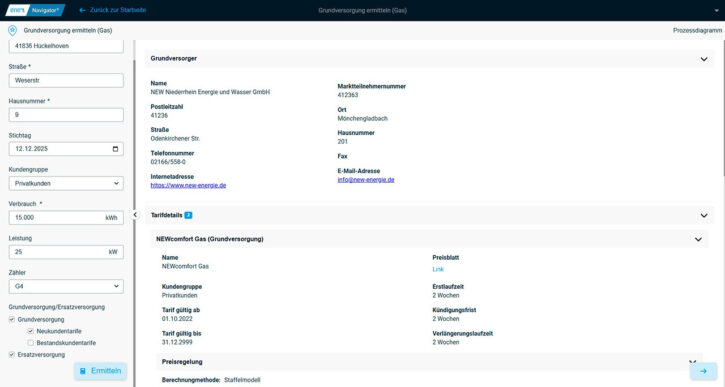 Grundversorgung ermitteln Gas
